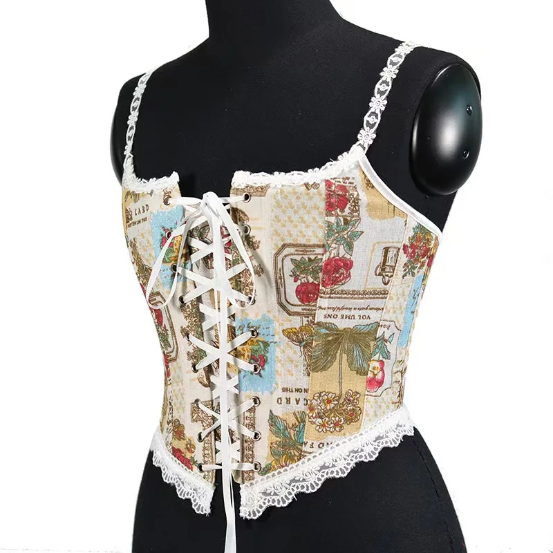 French front lace fishbone corset short vest, retro women's high-end elegant fishbone corset
