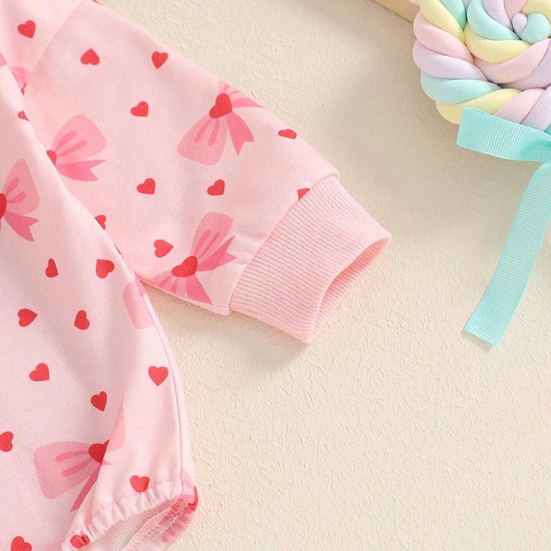 Bebê meninas moletons macacão roupas do dia dos namorados coração arco impressão manga longa primavera bodysuits macacões