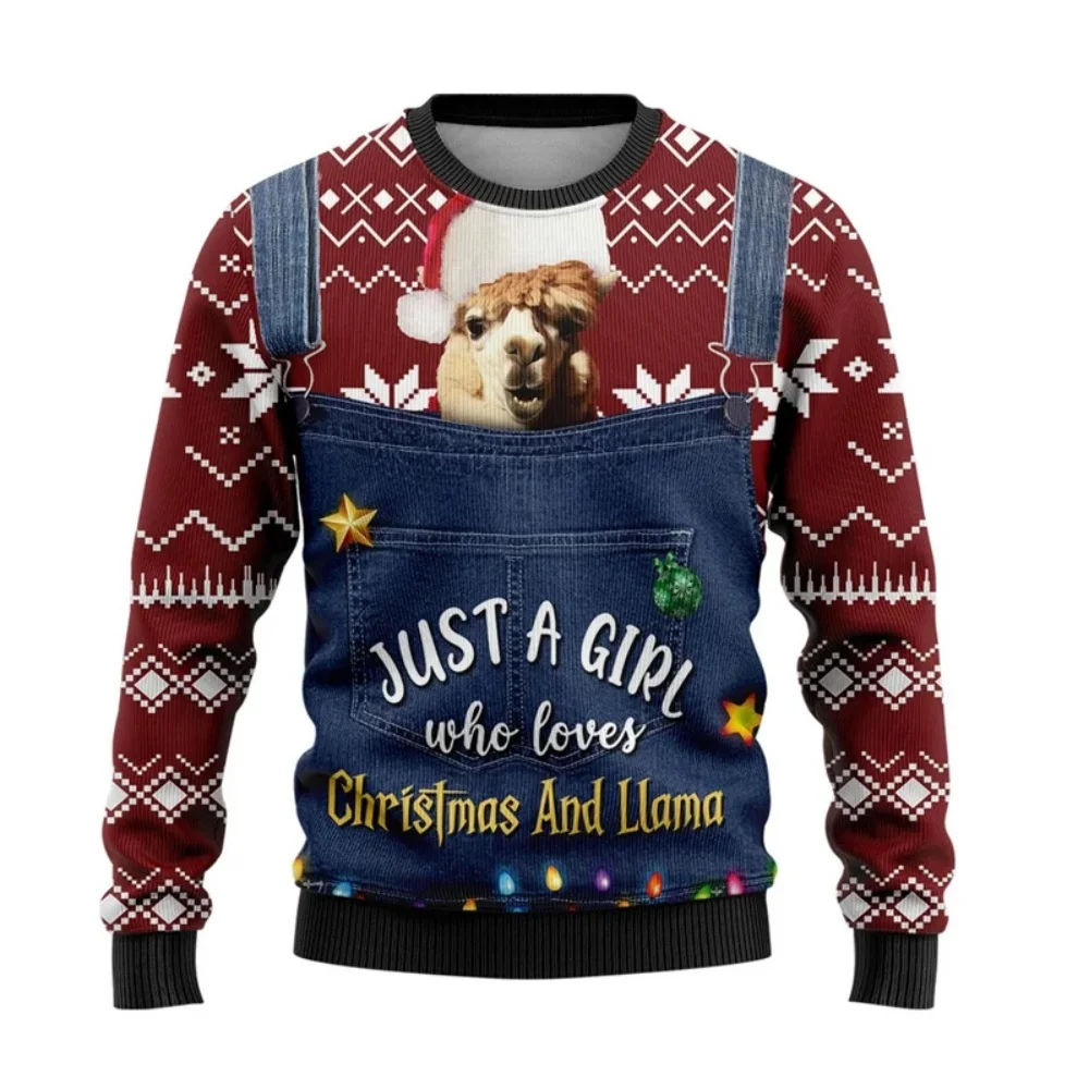 

2024 New Funny Alpaca 3D printed ugly Christmas sweater unisex long sleeve Plus size sports pullover kids sweater