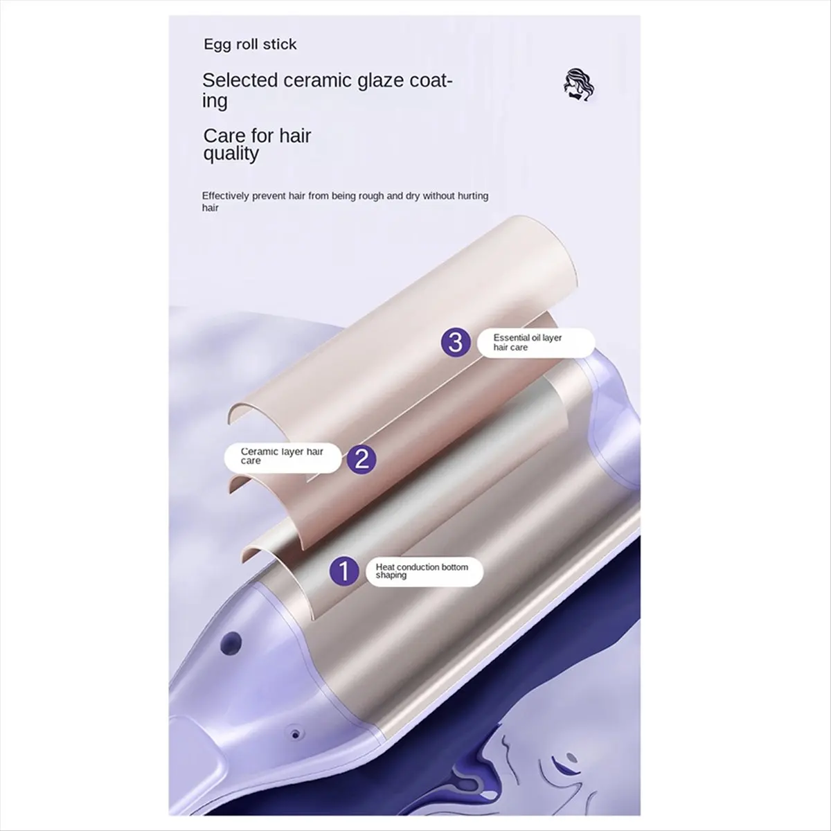 A48U Deep Wave Hair Curler 32mm Hair Curling Iron 5 Temperature Adjustable Fast Heating Crimping Iron Styler Wand-D EU Plug