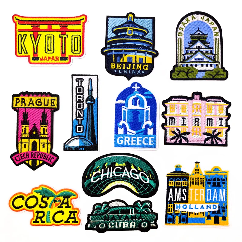 City KYOTO CHICACO MIAMIPatches Embroidery For T-Shirt Iron On Appliques Clothes Jeans Stickers Badges Parche PRAGUE TORONTO