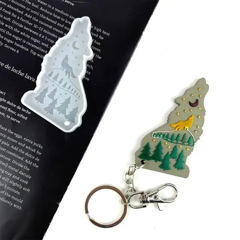 A52E Shiny Wolf Schlüsselbund Epoxy Harz Form Halskette Anhänger Silikon Form DIY Handwerk Schmuck Decortaion Casting Mould – Detail 9
