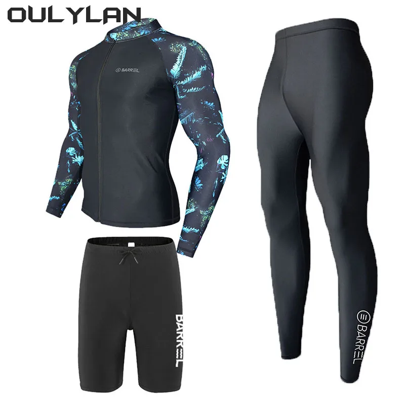 Oulylan Swimming Suit Beach Diving Bath Suit Long Sleeve Rash Guards Swimwear Women 2024 Two-Piece Swimsuit Men Surfing