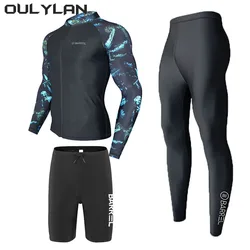 Oulylan Swimming Suit Beach Diving Bath Suit Long Sleeve Rash Guards Swimwear Women 2024 Two-Piece Swimsuit Men Surfing