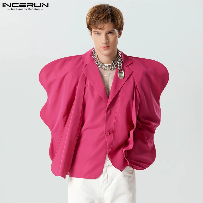 

Men Irregular Blazer Solid Ruffle Lapel Long Sleeve Loose Button Suits Men Streetwear 2023 Fashion Casual Coats S-5XL INCERUN