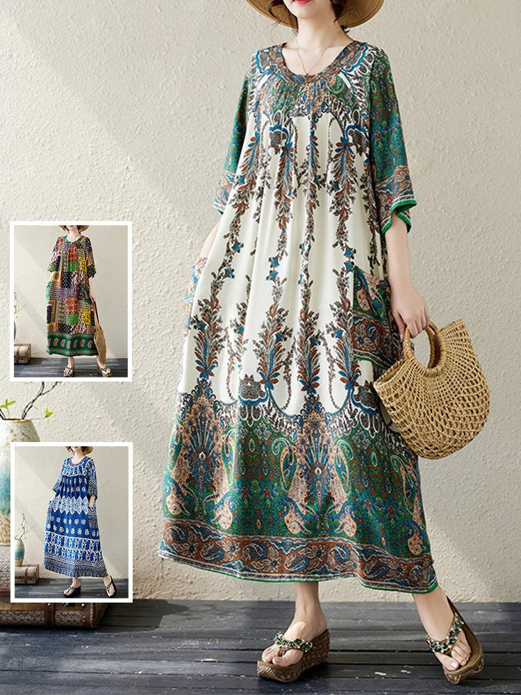 

Винтажный хлопковый принт большого размера, свободная длинная юбка для похудения, летний женский модный халат Dr