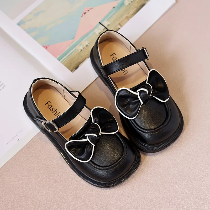 Petites Chaussures de Princesse pour Fille, Mocassins Simples Noirs, Nouvelle Collection Printemps et Automne 2024