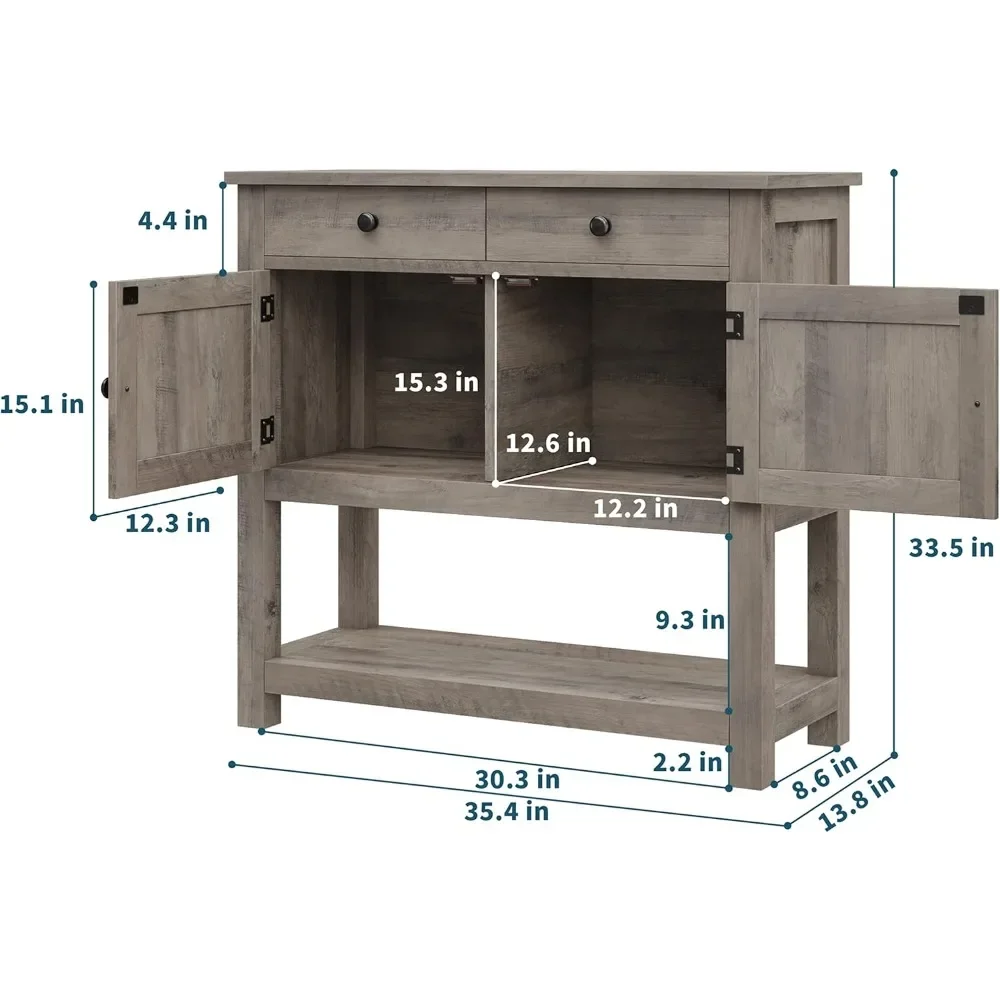 Farmhouse Console Table with Door Cabinet Drawers, Coffee Bar, Entryway Table with Storage Shelf, Sofa Tables Buffet