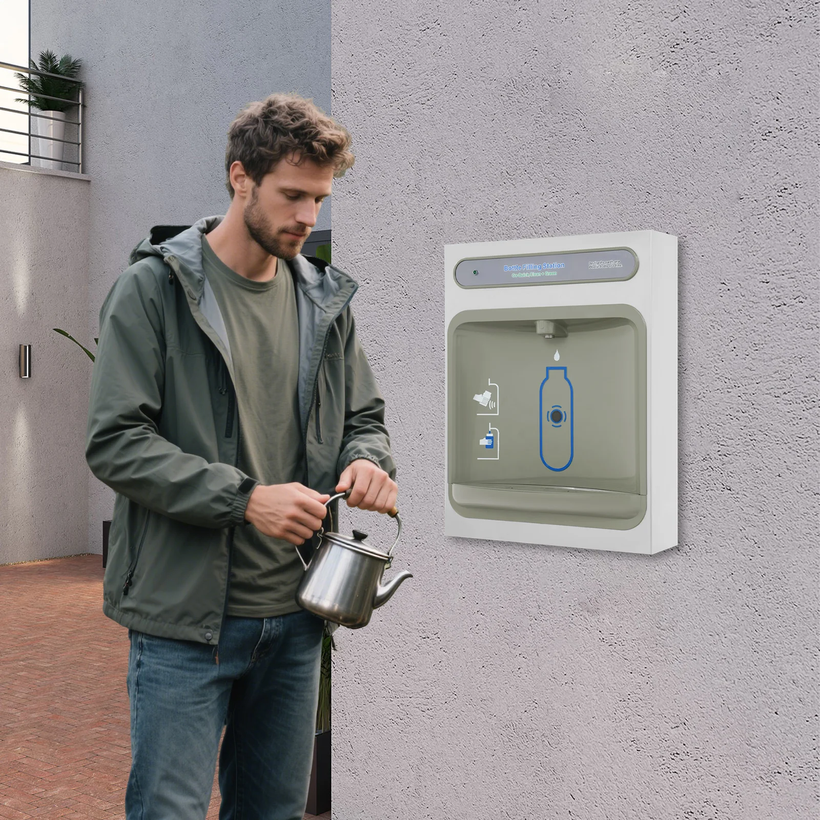 Wall Mounted Touchless Induction Water Dispenser - 304 Stainless Steel Sensor Bottle Filling Station Ambient Water Instant Water Machine for Office School Gym Commercial