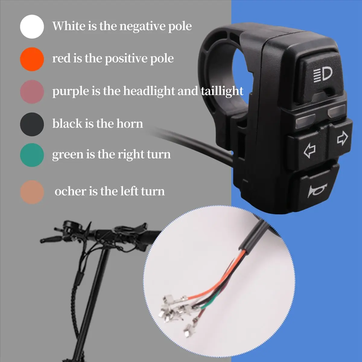 

X07A Ebike Light Switch+Horn and Turning Light Switch Scooters Electric Bicycle Intelligent Mountain Bike DIy Accessories,36V