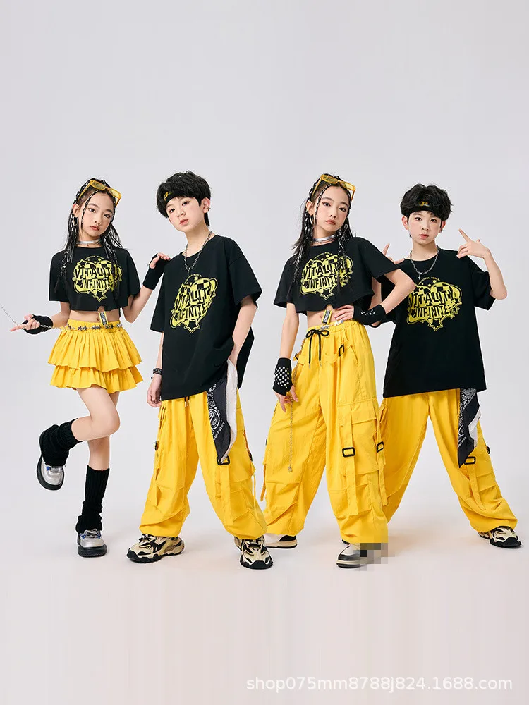 Hip Hop Girls Cool Crop Top Cargo Pants Street Dance Layered Skirts Boys Streetwear Children Costumes Kids K-pop Clothes Sets