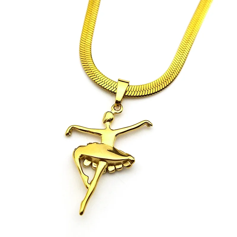 الباليه فتاة الفن سلسلة عنق للنساء الرجال الفولاذ المقاوم للصدأ الذهب اللون حجر الراين الرقص موضة الإناث قلادة المختنق مجوهرات