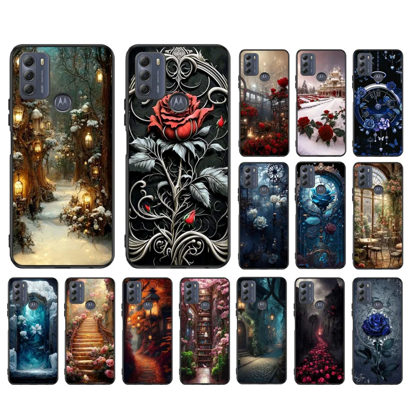 Fantasy Flower Rose Landscape Phone Case For Moto E32 E32S E20 E40 E7 Plus Edge 40 30 Ultra Neo 20 lite G13 G9Plus GPure GStylus