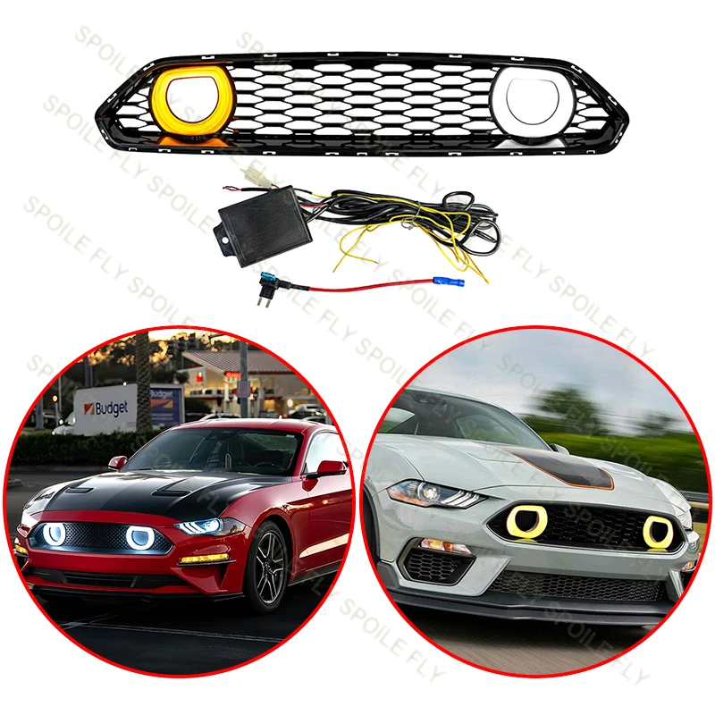 

For Ford Mustang S550 2018-2023 High Quality ABS Mach1 Style Racing Grills Front Bumper Grille With W/DRL and Turn Signal Lights