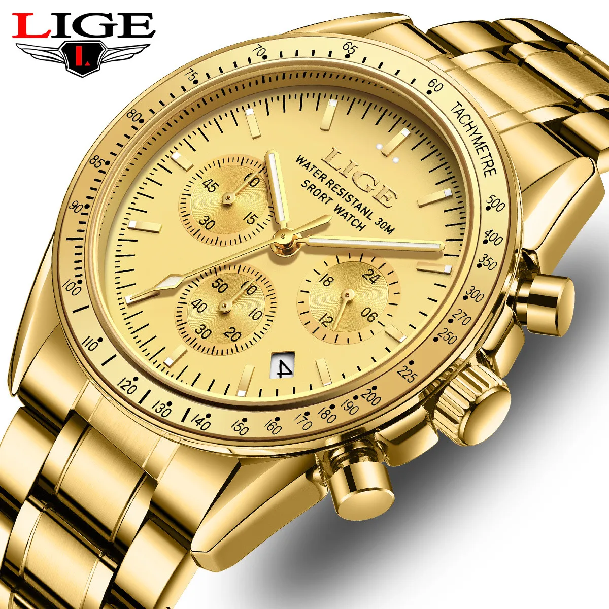 

Часы наручные LIGE Мужские кварцевые, модные светящиеся в деловом стиле, с календарем, водонепроницаемые спортивные из нержавеющей стали