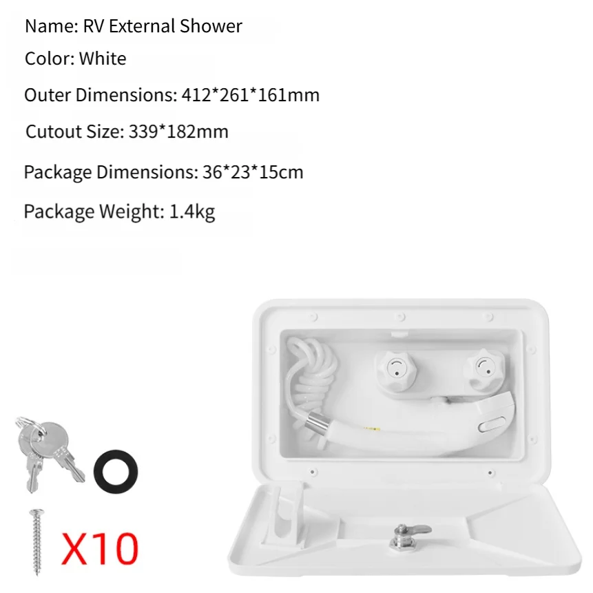 Outdoor RV Shower with 1.5m Hose Adjustable Water Pressure and Temperature Dual Valve ABS Design White or Black