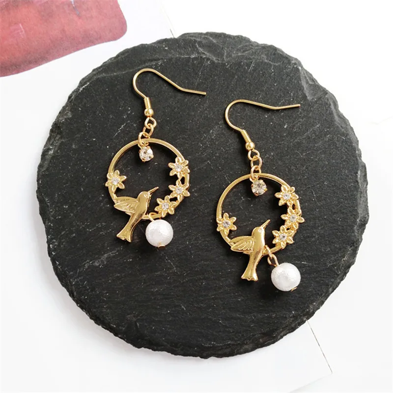 Kshmir New fashion pendant female Earrings Flower bird purple shell Pearl Earrings Jewelry jewelry girl\'s gift