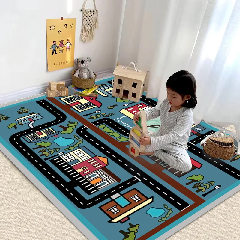 VIKAMA Cute Crystal Felt Rug  Early Education Kindergarten Baby Toddler Crawling Mat Cartoon Bedroom Side Cushion for Home Decor