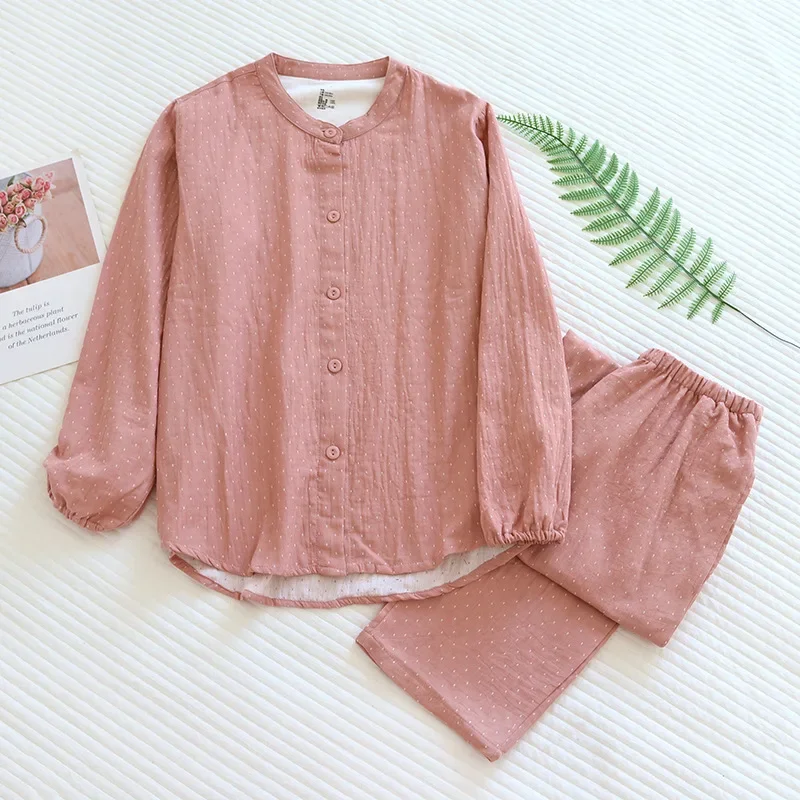 2025 nova primavera e outono conjunto de pijamas femininos 100% algodão calças de manga comprida de duas peças simples casual roupas de casa