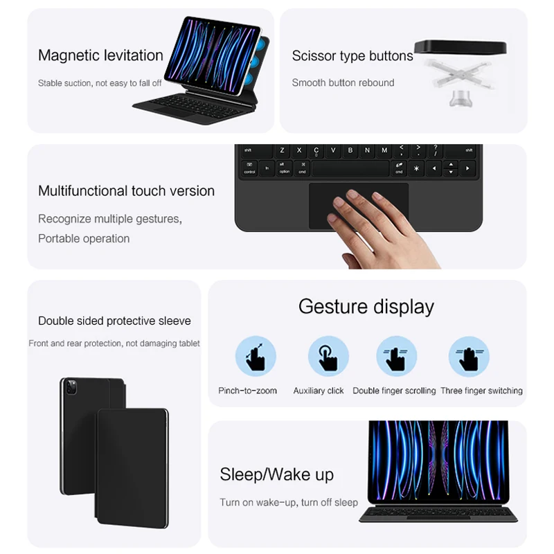 Imagem -04 - Teclado Mágico Retroiluminado para Ipad Pro Teclado sem Fio Smart Case Magnético 1st 2nd 3rd 4th Gen 2023 Air 10.9 2023