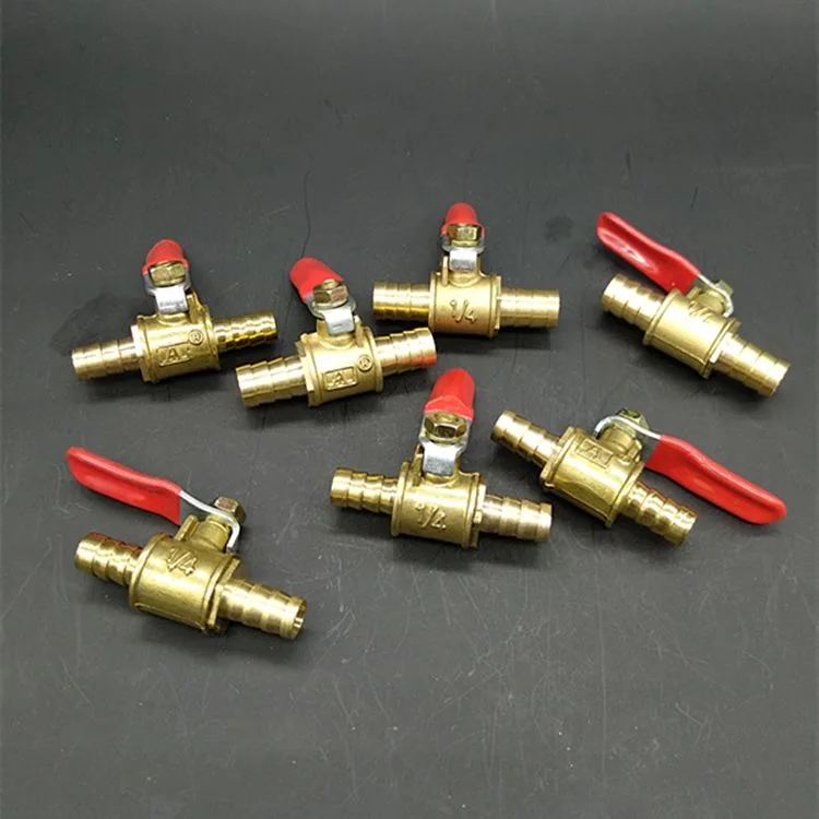 Válvula de mango rojo, manguera de latón en línea, agua, aceite, aire, Gas, combustible, válvula de bola de apagado, accesorios de tubería, 6mm,