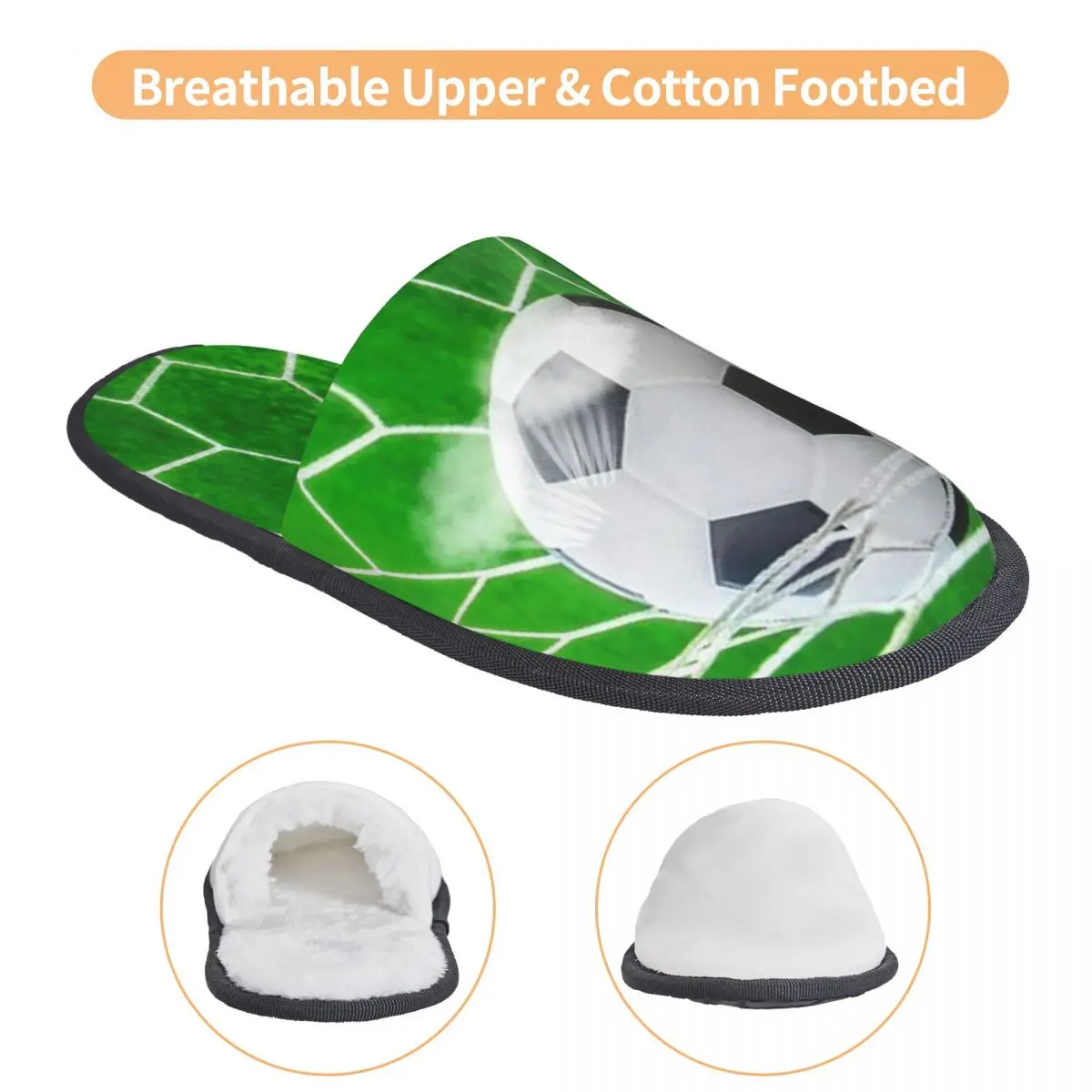 Custom Football Pattern Comfy Scuff Memory Foam Slippers Women Soccer Ball Hotel House Shoes