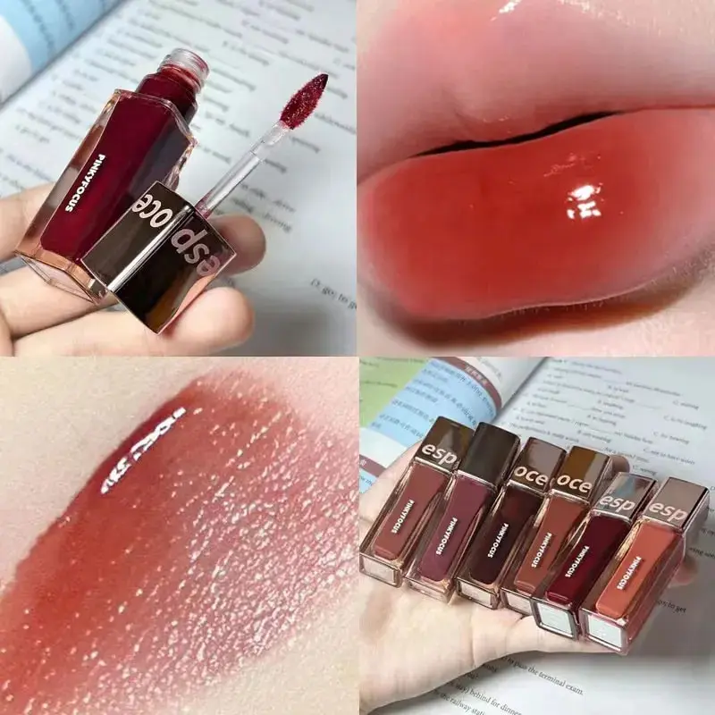 PINKYFOCUSPN902 Transparent Small Square Tube Mirror Lip Glaze Water Light, Light and Moisturizing, Small and Non-greasy