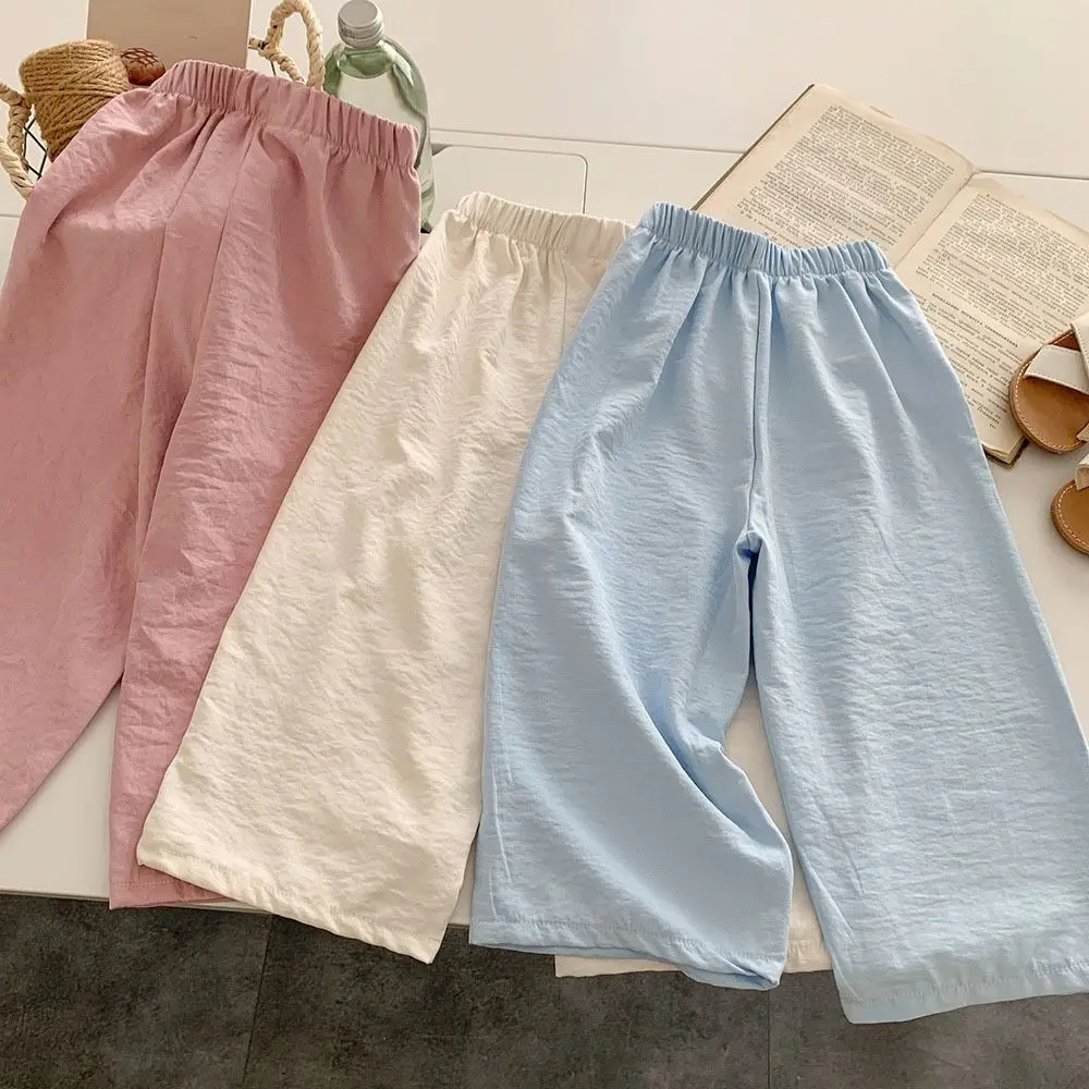 

Temperamnet Candy Color Girl Straight Pants Loose High Waist Children Cropped Pants Thin Wide Leg Casual Trousera Streetwear