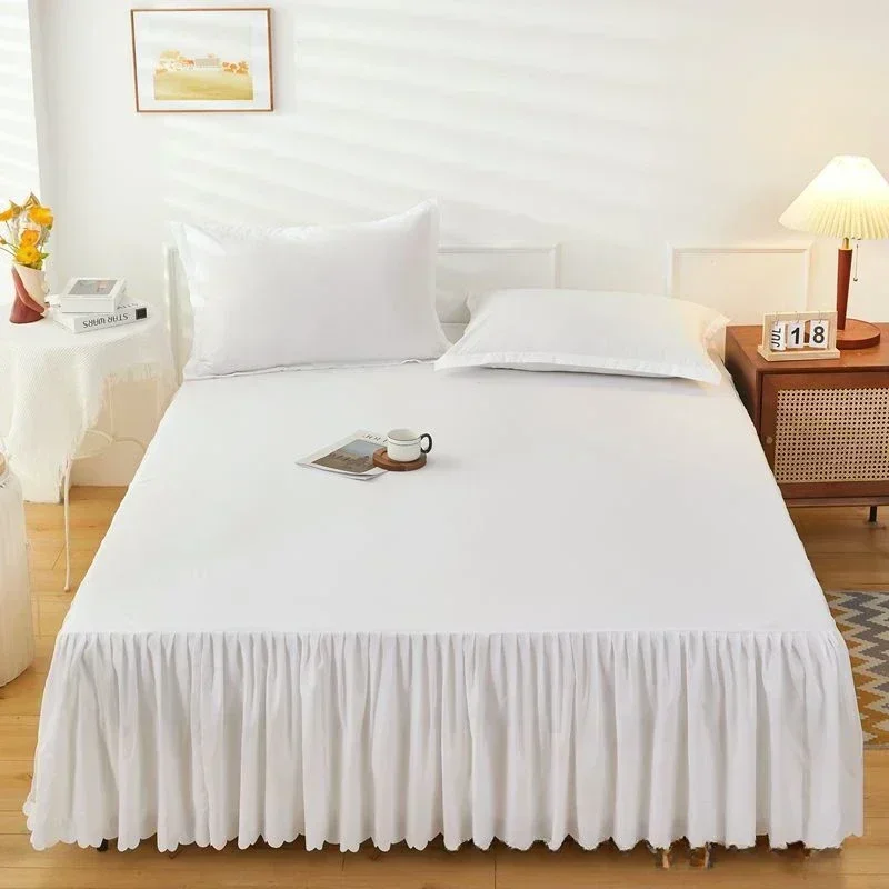 1pc Solid Color Bed Skirt wtih Lace All Around All-seasons Bed Cover with Ruffles Queen/King roupa de cama(Without Pillowcase)