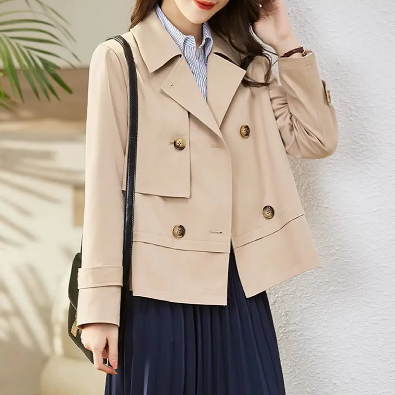 Zwarte vrouwelijke trenchcoat Winter minimalistische drukkwaliteit Goth High-end gevoel Flatterend bedekkend regen Maillard Mujer Front