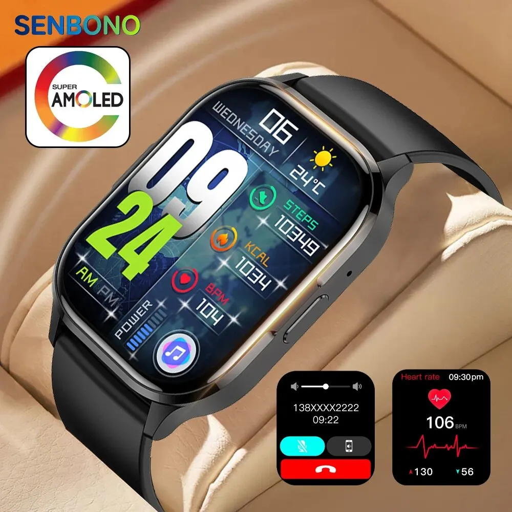 

SENBONO 2023 AMOLED Smart Watch Bluetooth Call Watch 2.01 Inch HD Alway On Display Fitness Tracker Sport Smartwatch Men Women