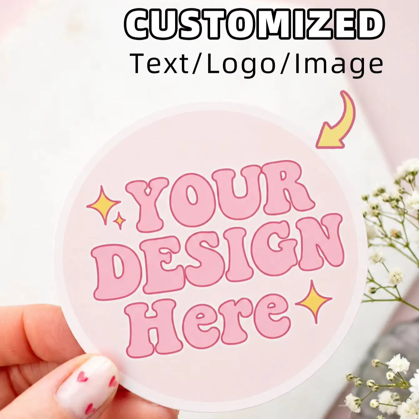 Autocollants ronds personnalisés de 3/4 cm, étiquettes artisanales personnalisées avec image et texte pour baby shower, boîte à savon, sac cadeau, logo de marque et emballage artisanal