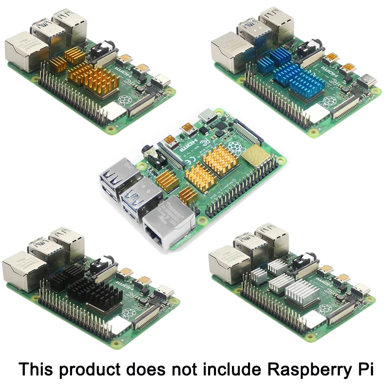 4pcs/5pcs For Raspberry Pi 2/3/4 3B+4B Heat Sink Aluminum Heatsink Silver Golden Blue Black Radiator Cooler Kit for Raspberry Pi