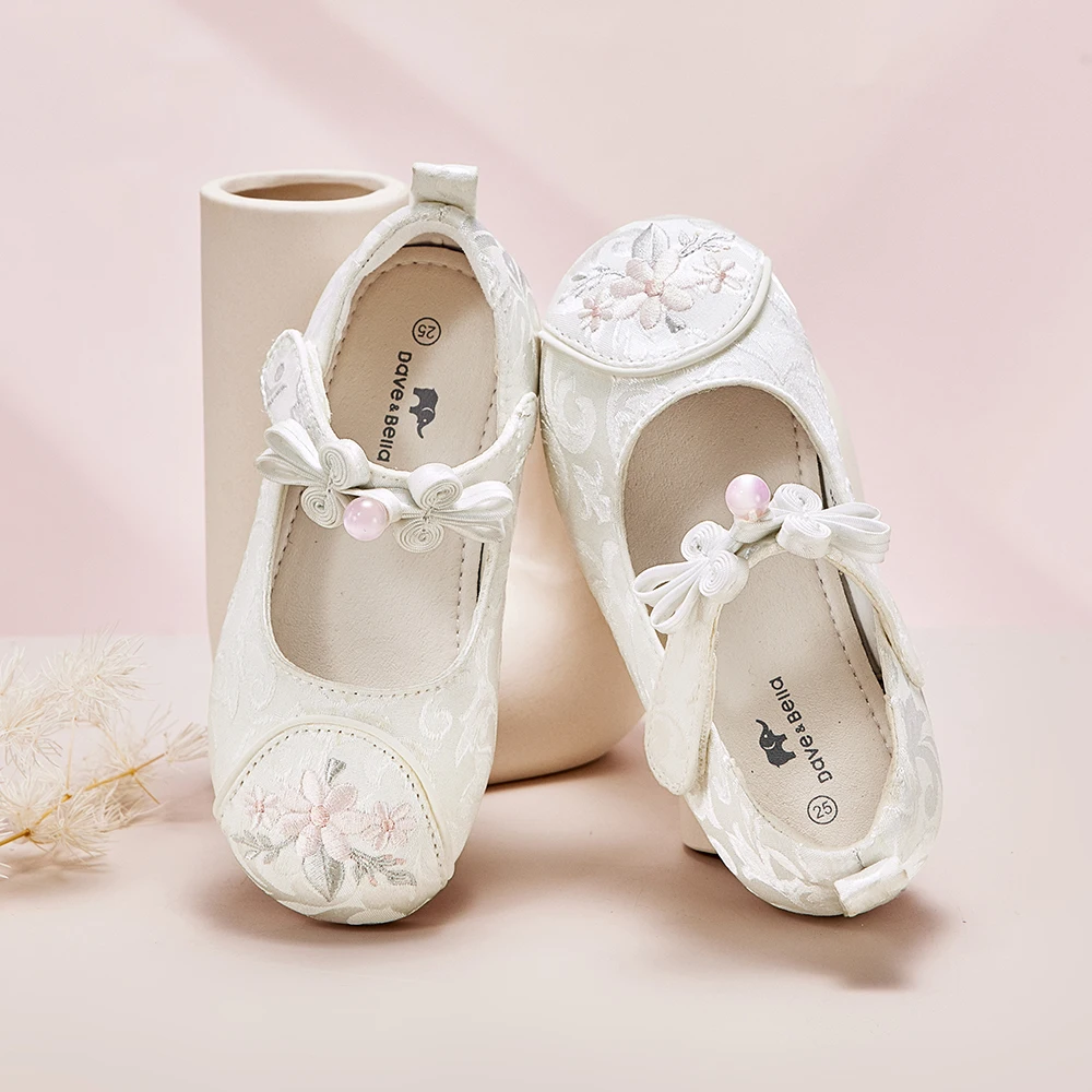 Dave Bella Girls’ Shoes For 4 to 12-year-old With Embroidery Autumn Spring Elegant Children Leather Shoes Party Sweet DB3263113