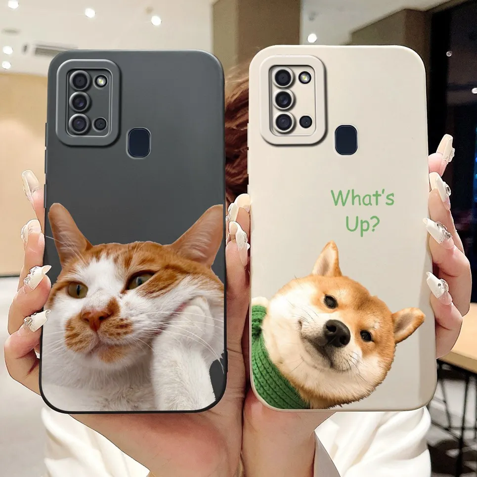 For Cover Samsung A21s A217F Lovely Panda Funny Animals Meme Funda Samsugn Galaxy A21s Soft Liquid Silicone Case Camera Protect