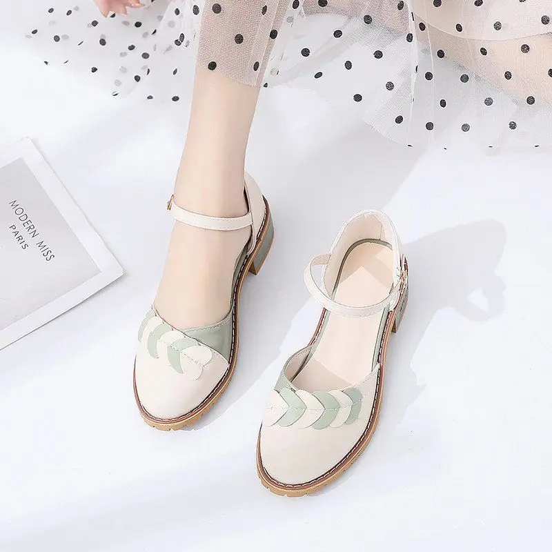 Footwear Closed Women\'s Shoes Buckles Sandals for Woman Outdoor Summer 2024 with Medium Heels Round Toe Tip Shoe Comfort Sale H