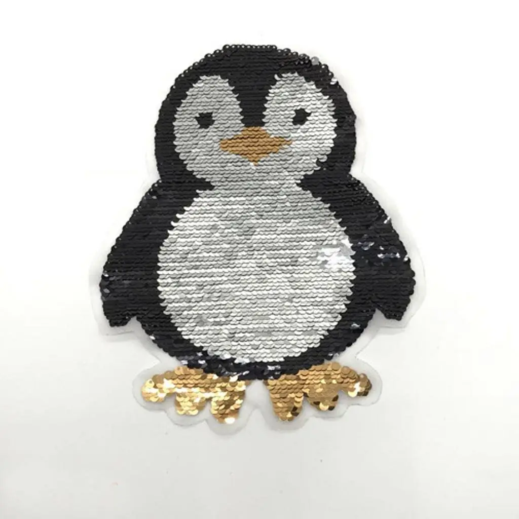 Penguin Reversible Change Color Sequin Sewing on Patches Clothes DIY Embroidered Motif Applique Craft for Jeans, T-shirts