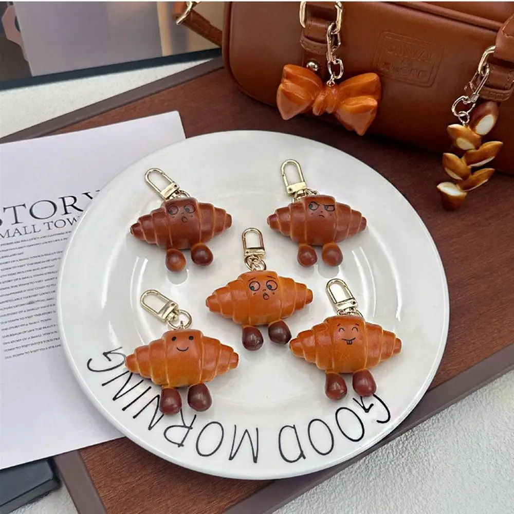 Kawaii Bagel Alkaline Bread Pendant Pretzel Keyring Simulated Food Key Chain Car Pendant Keychain Croissant Bag Accessory Gift