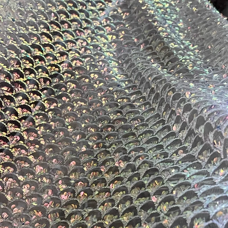 Mesh Perspective Sequin Embroidery Fabric for Performance Stage Costume Background Cloth Diy By The Meter Sewing Material