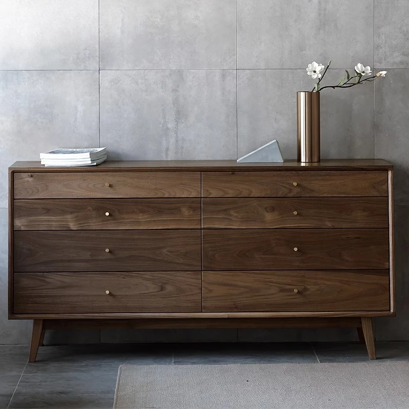 

Nordic solid wood eight-bucket cabinet, bedroom locker, living room, black walnut, red oak storage cabinet