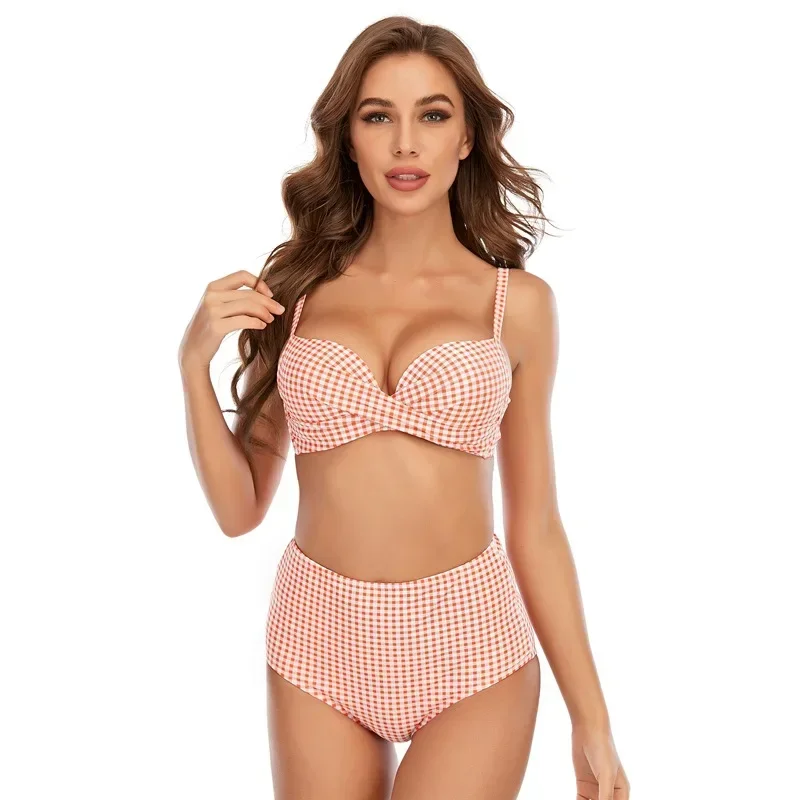 Biquíni de cintura alta 2024 push up maiô de duas peças impressão tankini feminino sexy com decote em v suspender maiô verão praia monokini