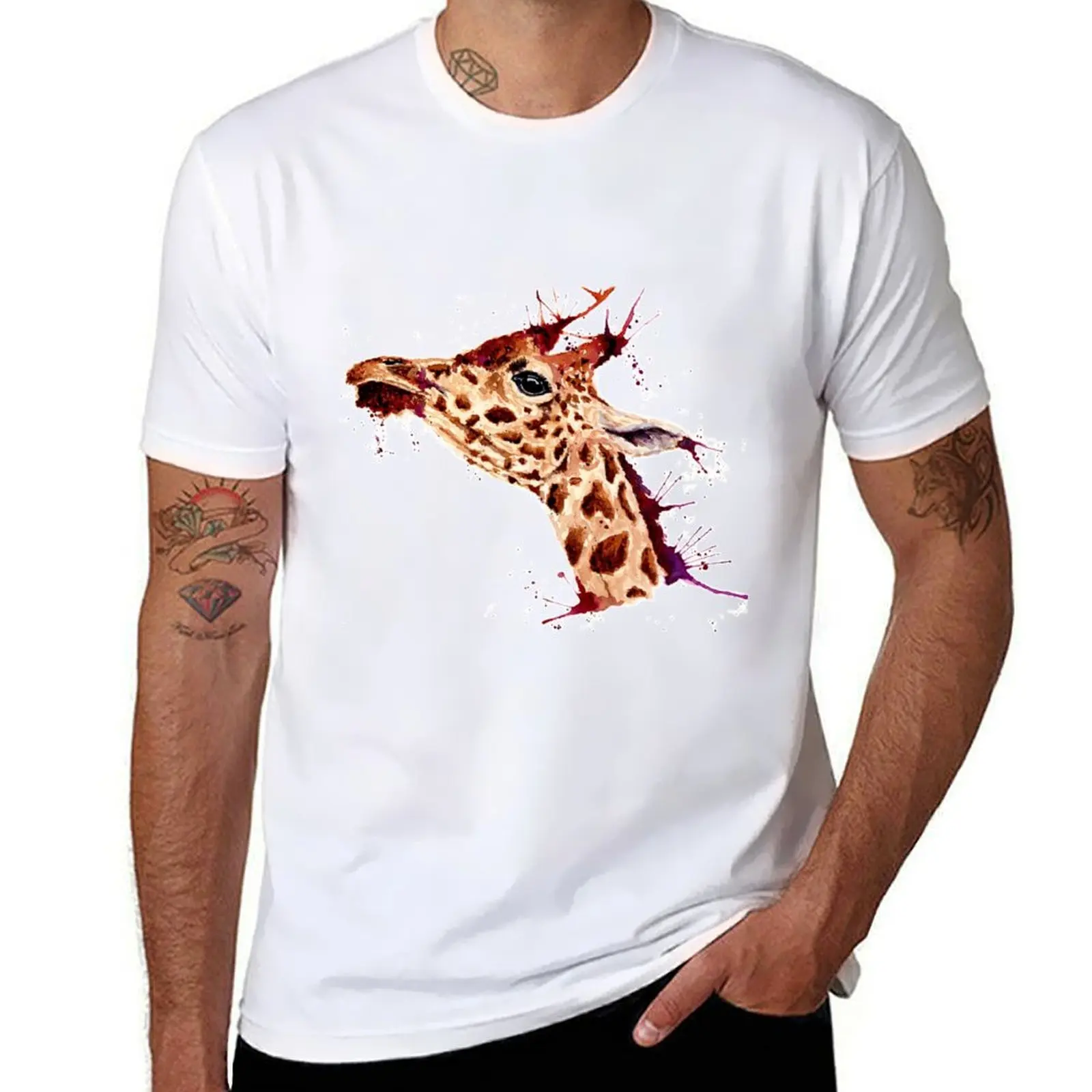 

Water colour giraffe T-Shirt printed t shirts for man t shirts for man cotton funny graphic t shirts for man T-shirt