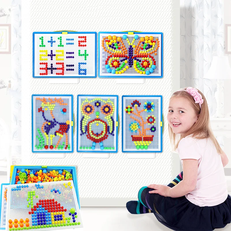 296 ชิ้น/เซ็ตกล่องบรรจุ Grain เห็ดเล็บลูกปัดอัจฉริยะ 3D ปริศนาเกมกระดานจิ๊กซอว์สําหรับเด็กของเล่นเพื่อการศึกษาเด็ก