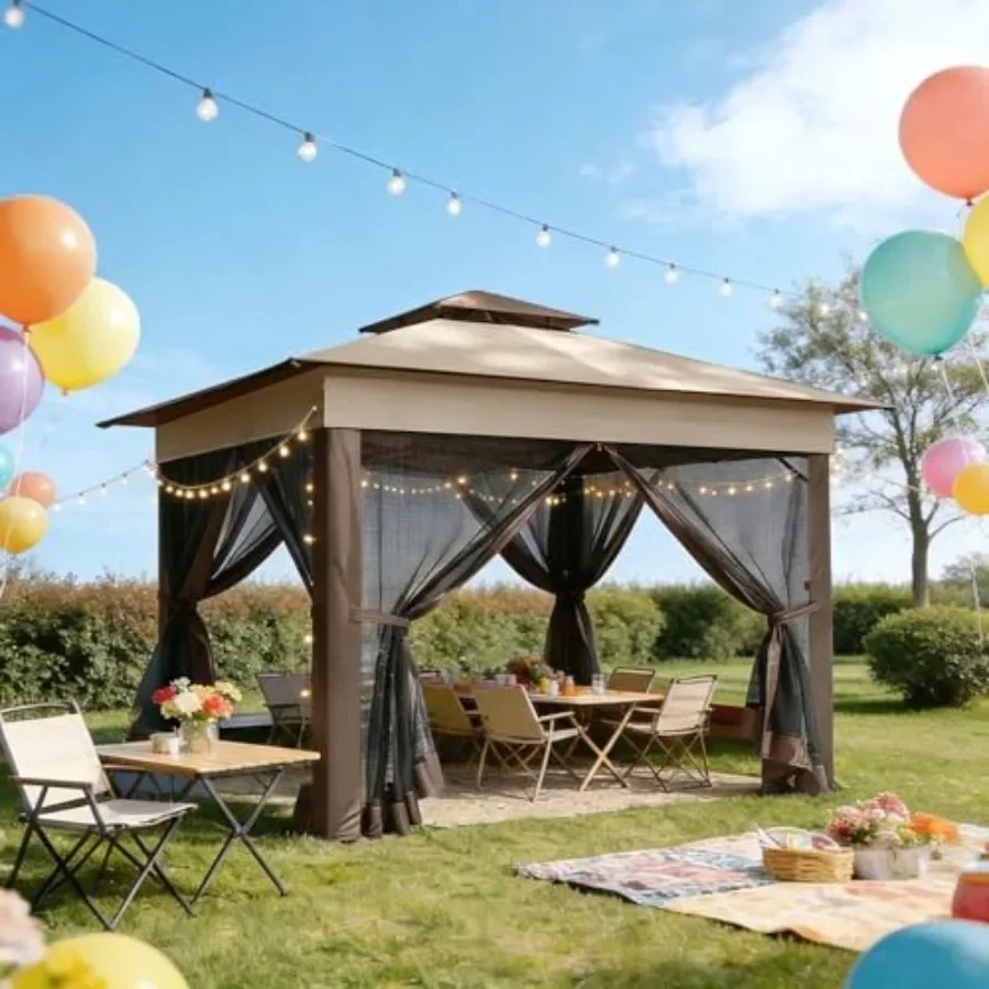 11x11 Pop Up Gazebo Tent with NettingOutdoor  Shelter Easy Setup with Upgrade Wheeled Storage Bag 3 Height Positions Water-Resi