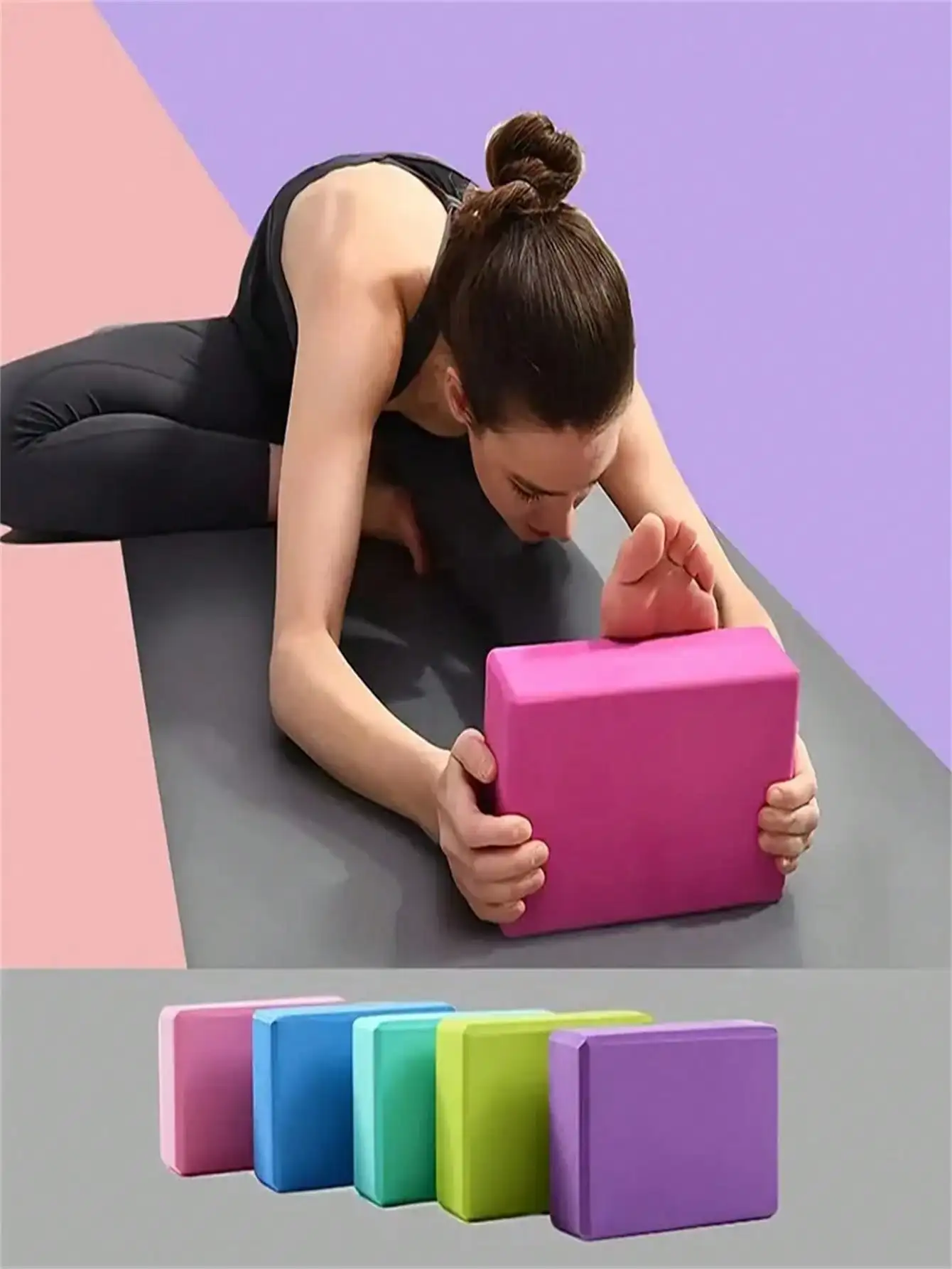 1 Black High-Density Eva Foam Yoga Block - Solid Support Block Suitable for Fitness, Dance Stretching, and Pilates - Individually Packaged