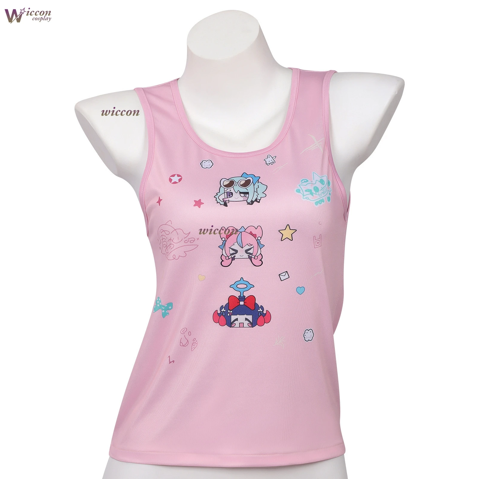 Zenless Zone Zero Sunna Cosplay Pink Printed Camisole White Skirt Red Suspenders Cat Ear Bell Headband Full Set Halloween view 2