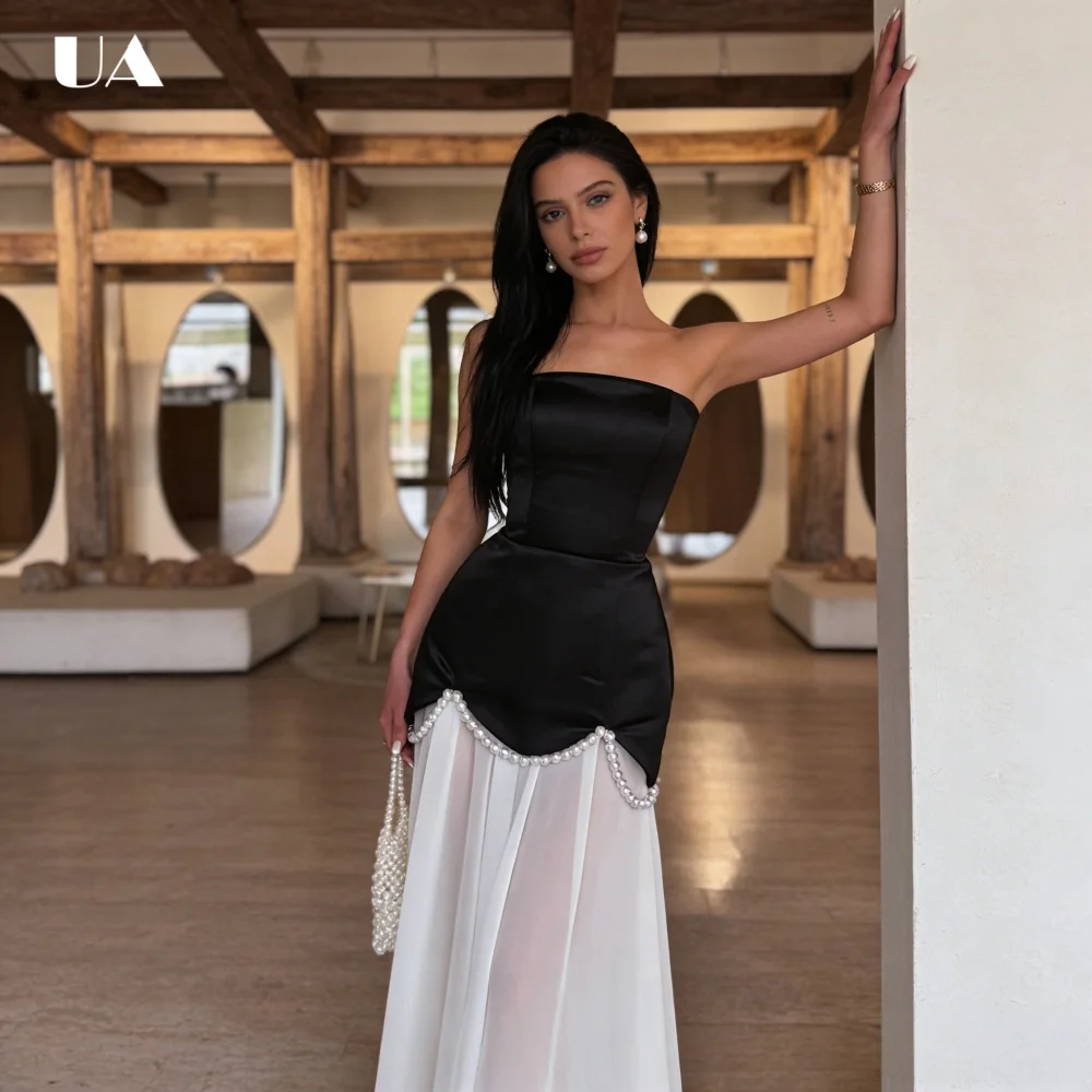 

ULBYANRY Customized Patchwork Pearl Maxi Prom Dress, Elegant Strapless Evening Dresses for Women, Trendy Sleeveless Party Dress