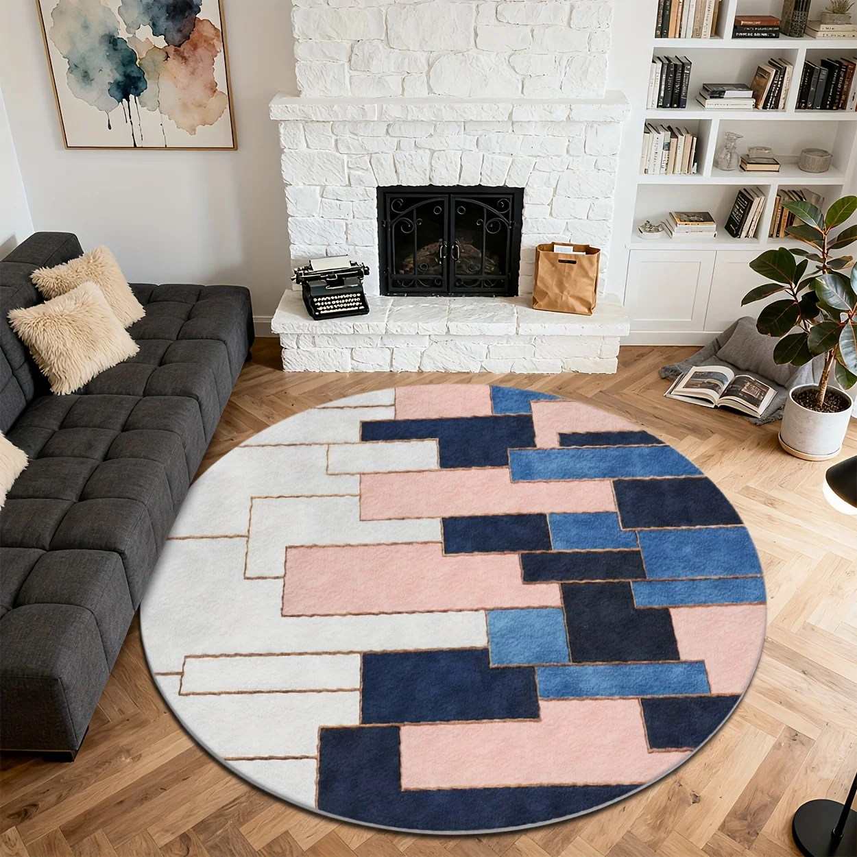 Wholesale Commercial Printing - Minimalist Color Block Circular Area Rug