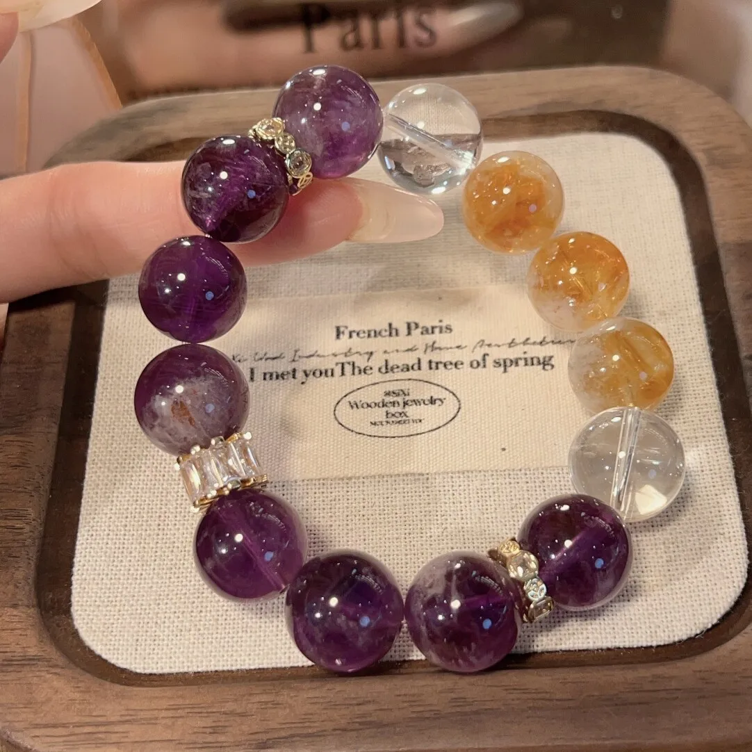 

Natural Amethyst, Citrine Bracelet, Girls Light Luxury Fashion Crystal Jewelry, Gifts