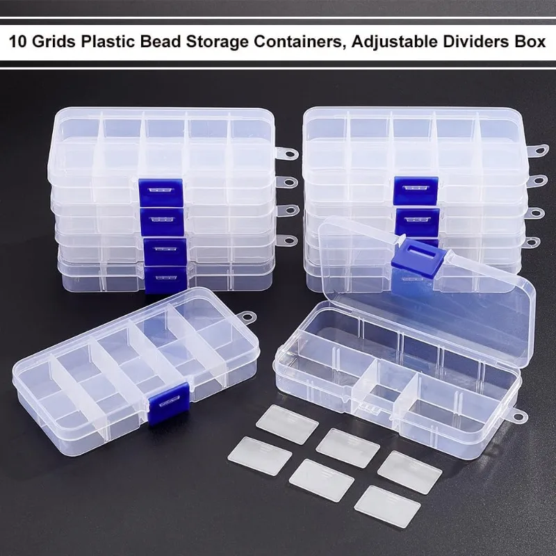 10 Pcs 10 Grids Plastic Organizer Box Clear Plastic Jewelry Dividers Box Organizer Mini Tackle Boxes for Beads Small Items